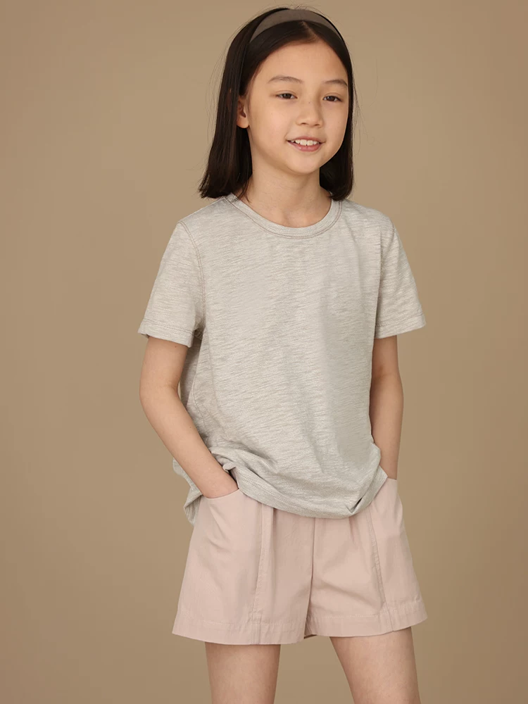 Quần áo trẻ em Ha Chi Mùa hè mới Quần short cotton cạp cao màu tím hồng kiểu chữ A Quần short ống rộng dành cho cha mẹ và con cái Quần short năm điểm thông thường dành cho bé gái