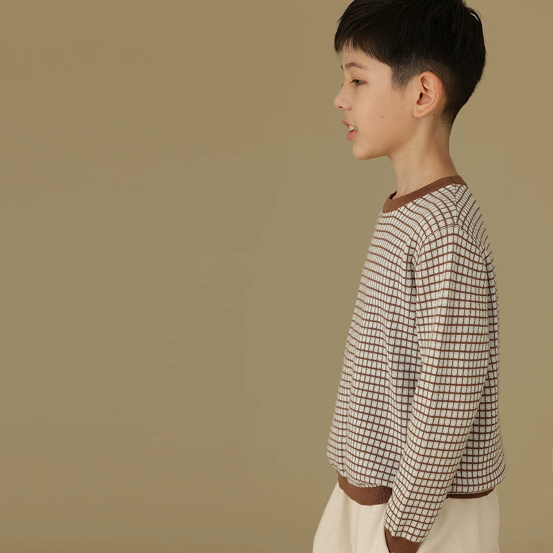 Quần áo trẻ em Hazi Mùa thu Mới về Áo sơ mi dệt kim cotton nguyên chất thân thiện với da Phong cách cha mẹ và con cái Áo len chui đầu kẻ sọc thông thường