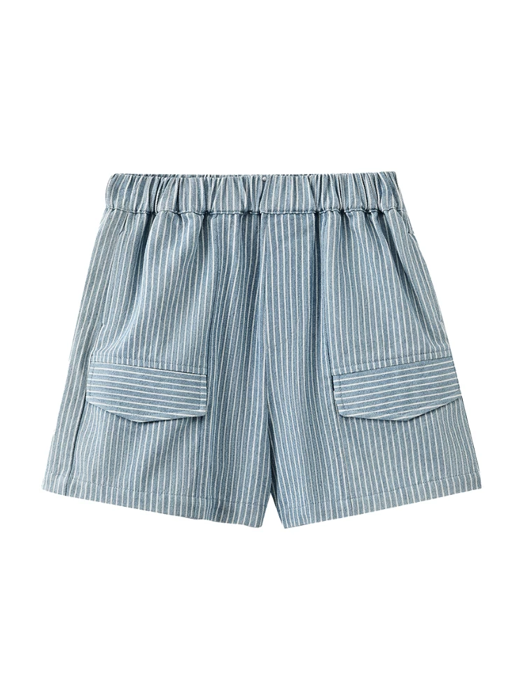 Quần áo trẻ em phong cách retro Nhật Bản quần short sọc bé trai bé gái quần short dài đến đầu gối đa năng quần rộng rãi trẻ em quần thường ngày mùa hè