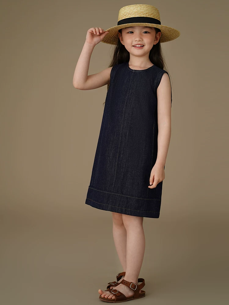 Quần áo trẻ em Hazi Mùa hè Váy không tay mới Đơn giản Váy denim cổ điển Váy ba lỗ cho bé gái dành cho trẻ lớn hơn