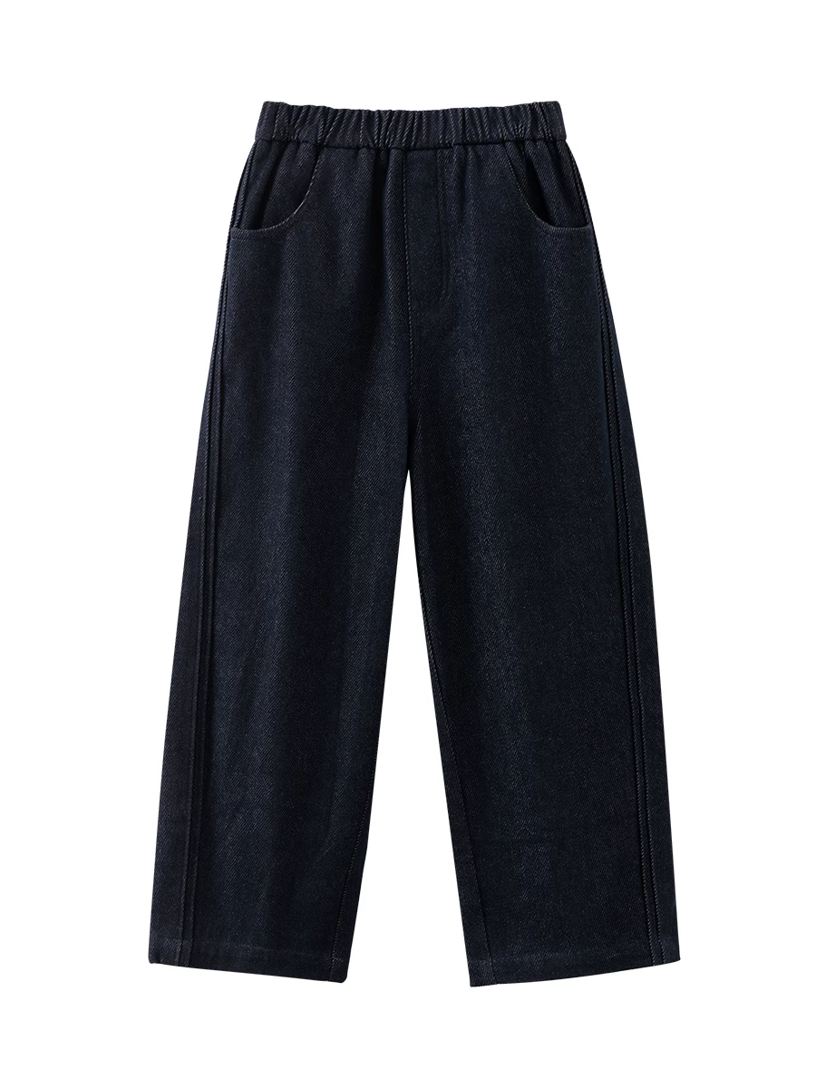 Quần denim trẻ em có lớp lót lông cừu, quần cà rốt ấm áp và rộng rãi cho bé trai và bé gái, quần ống thẳng, kiểu dáng mùa đông mới.