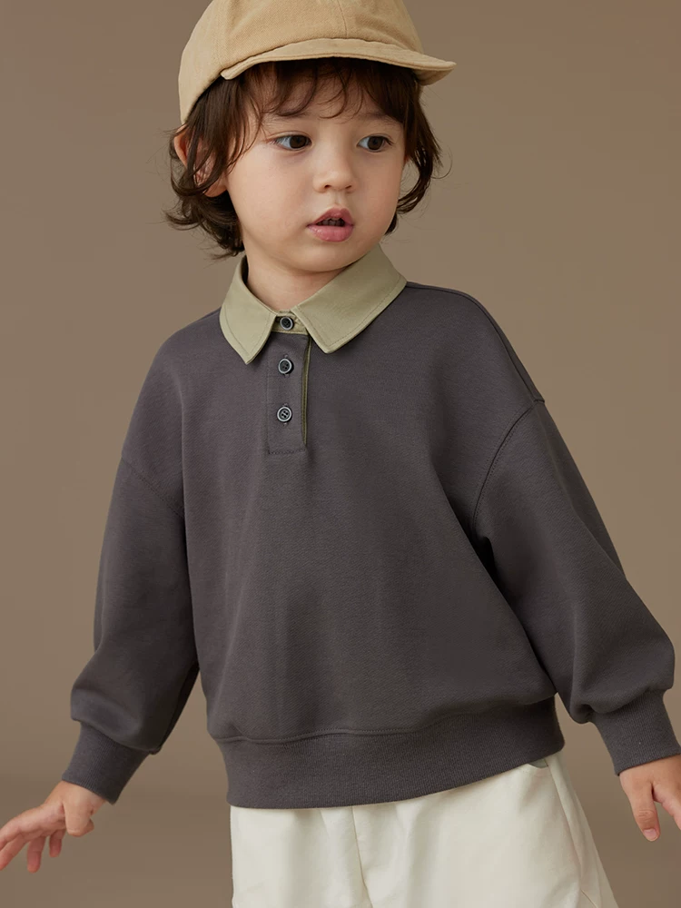 Quần áo trẻ em áo polo dài tay mùa xuân thu phối màu áo thun dáng rộng mỏng cho bé trai và bé gái