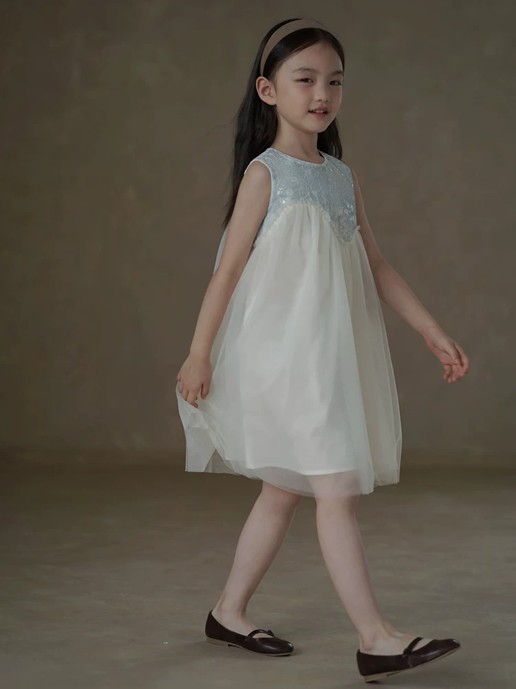 Quần áo trẻ em mùa hè, váy hai dây dài vừa phải cho bé gái, váy vải tuyn như cổ tích, váy sinh nhật cho bé, váy mỏng.