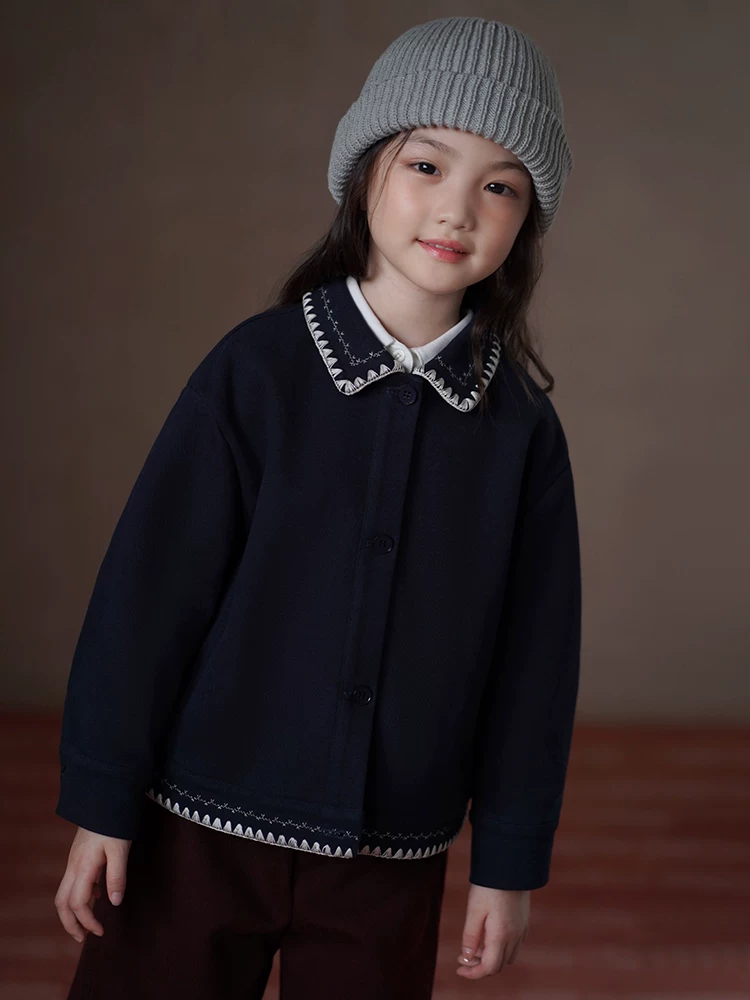 Áo khoác nỉ thu đông trẻ em cho bé trai và bé gái, áo màu xanh navy, thêu nặng, trang phục mùa thu, 25 kiểu mới