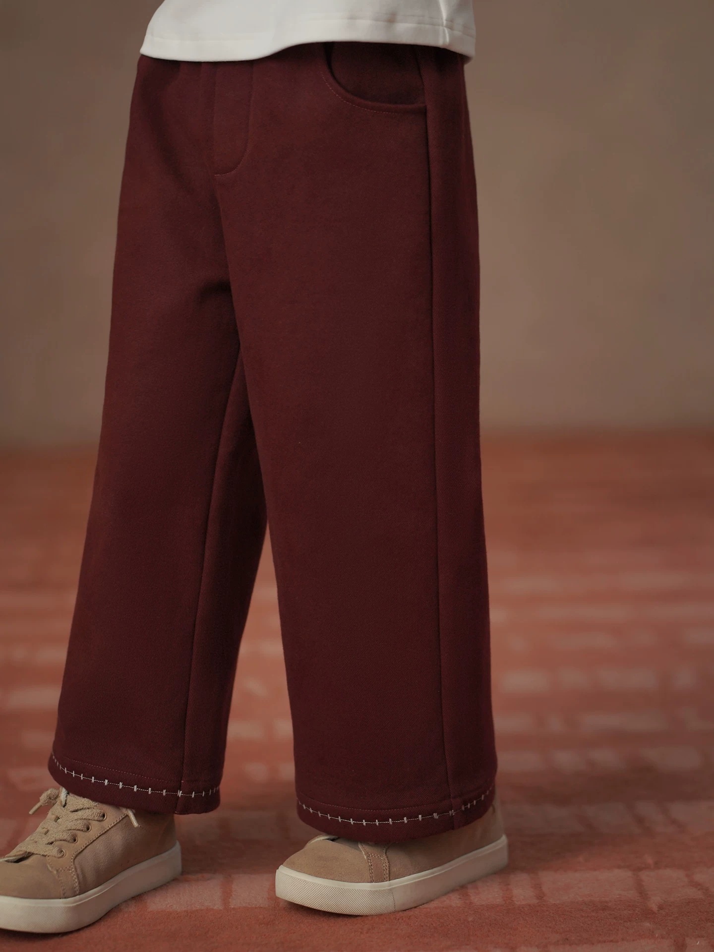 Quần thường ngày mùa đông cho trẻ em, quần ống rộng lót lông cừu, quần ấm dày màu đỏ năm mới cho bé gái