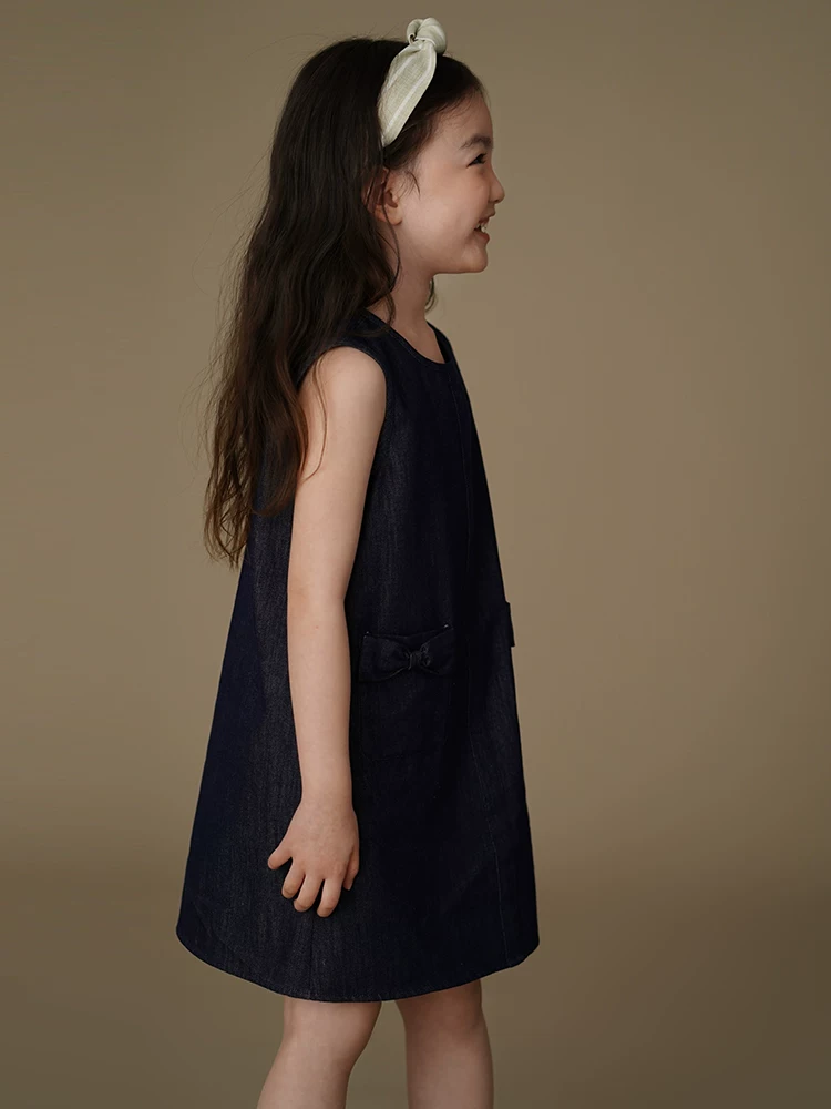 Quần áo trẻ em Ha Chi Váy ba lỗ trẻ em Xuân/Hè Váy denim đơn giản và cao cấp dành cho bé gái lớn hơn Phong cách mùa hè mới