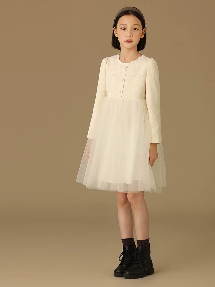 Quần áo trẻ em Hazi Xuân Thu Sản phẩm mới Váy công chúa trẻ em Phong cách Pháp Váy lưới phong cách Chanel nhỏ Váy dài tay Váy thời trang cho bé gái