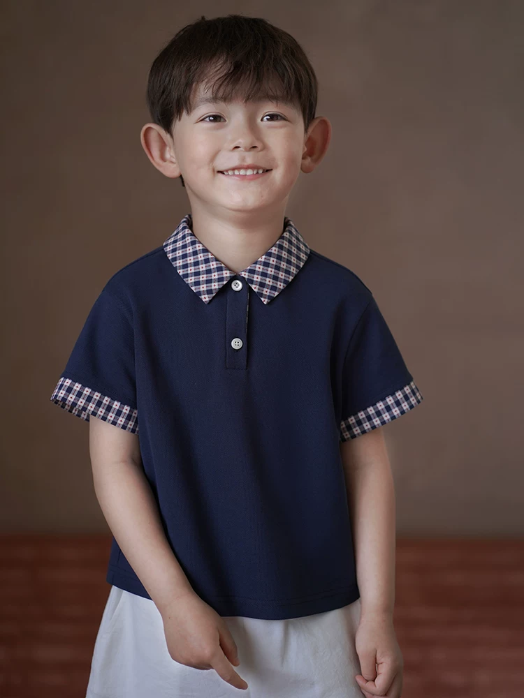 Quần áo trẻ em Hazi Mùa hè Áo sơ mi polo mới dành cho bé trai và bé gái Áo thun ngắn tay dành cho trẻ lớn hơn Áo dáng rộng thông thường