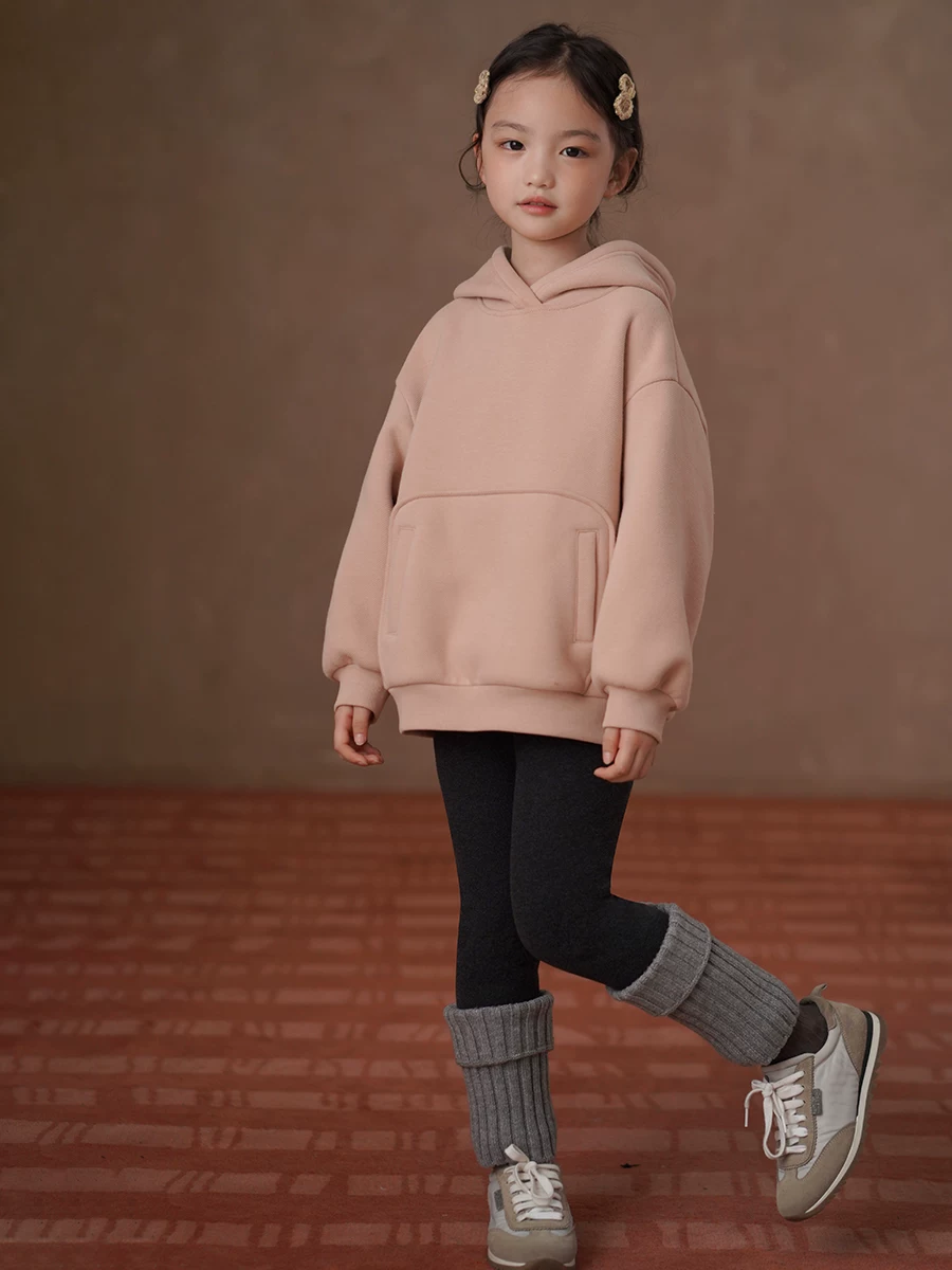 Áo khoác mùa đông trẻ em, áo sweatshirt nỉ rộng rãi, áo màu hồng cho bé gái, trang phục mùa đông mới cho bé gái