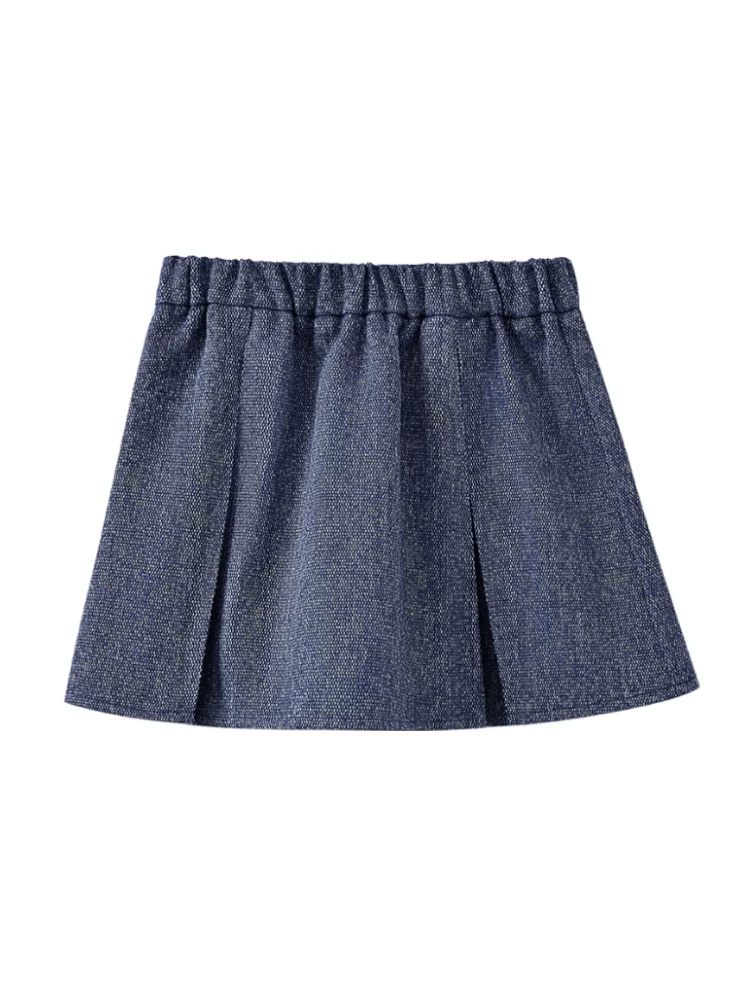 Váy bé gái mùa thu kiểu mới màu xám chất liệu tweed, kiểu dáng chữ A, xếp ly đơn giản