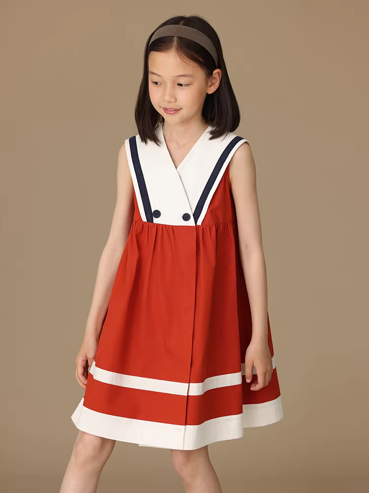 Quần áo trẻ em mùa hè cotton thân thiện với làn da váy ba lỗ màu đỏ váy đi học cho trẻ em váy cho bé gái dành cho trẻ lớn hơn