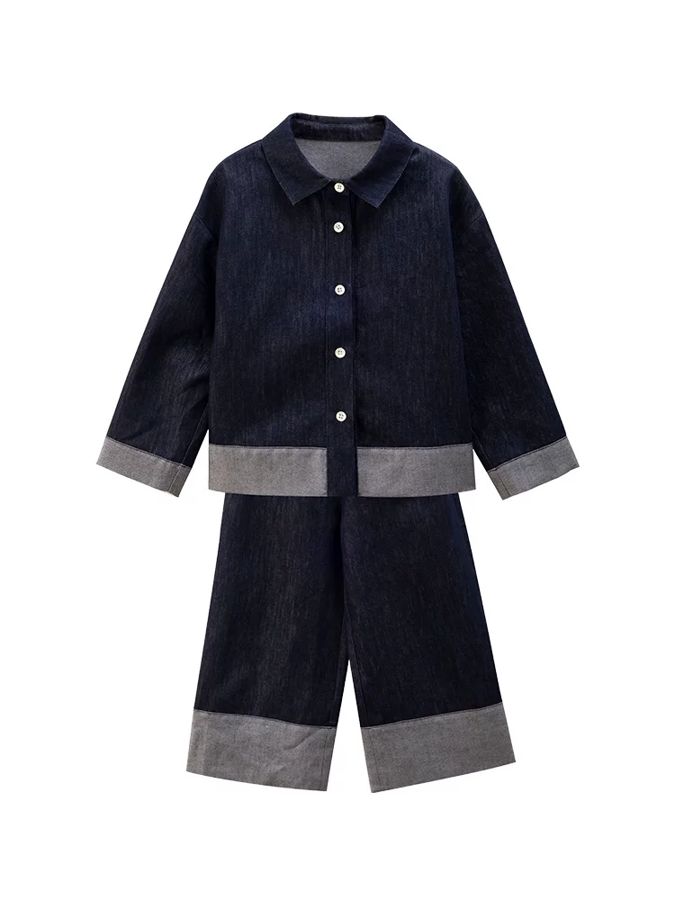 Bộ áo khoác denim và quần denim rộng rãi cho bé trai và bé gái, bộ sưu tập mới mùa xuân thu.