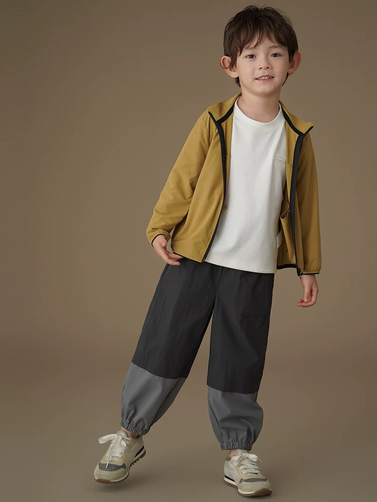 Quần thường ngày cho trẻ em mùa xuân thu, quần jogger chắp vá đơn giản cho bé trai và bé gái, quần thể thao chống thấm nước ngoài trời, mỏng.