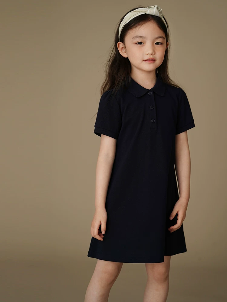 Quần áo trẻ em Hazi Váy polo dệt kim mùa hè Váy chữ A thoáng mát nhanh khô Váy chống muỗi cho bé gái Chiều dài vừa phải