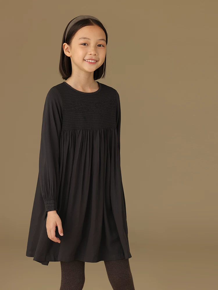 Quần áo trẻ em Ha Chi mùa thu đông phong cách thanh lịch đi làm kiểu dáng xếp ly kiểu Pháp đầm nữ tính đầm dài tay cho bé gái