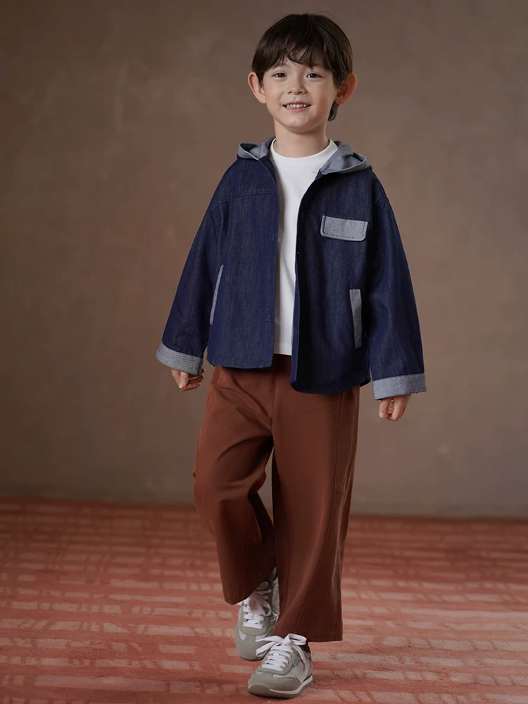 Áo khoác có mũ trẻ em Hartzhi mùa xuân thu, áo denim rộng rãi, thời trang cho bé trai và bé gái, kiểu mới 2025