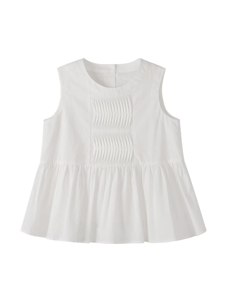 Quần áo trẻ em áo vest trắng không tay áo khoác ngoài áo bé gái mặc mùa hè áo sơ mi búp bê cao cấp toàn cotton
