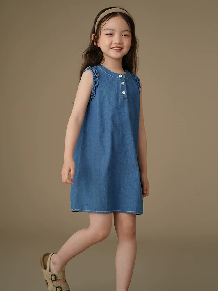 Váy trẻ em mỏng mùa hè Váy denim phong cách Hàn Quốc dành cho bé gái Váy dài vừa phải cho trẻ lớn hơn Quần áo mùa hè