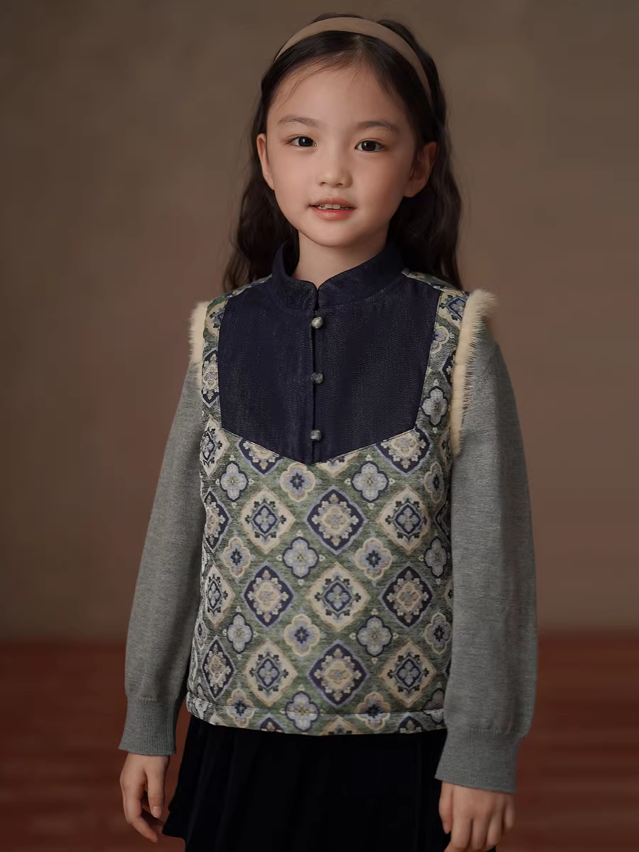 Quần áo mùa đông cho trẻ em Áo vest có đệm có đường khâu jacquard, quần áo cotton phong cách Trung Quốc mới cho bé trai và bé gái, trang phục năm mới mẫu mới