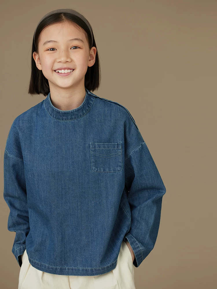 Quần áo trẻ em mùa xuân hè áo sơ mi dài tay mỏng cho bé trai và bé gái áo denim áo khoác cổ đứng cho trẻ lớn hơn