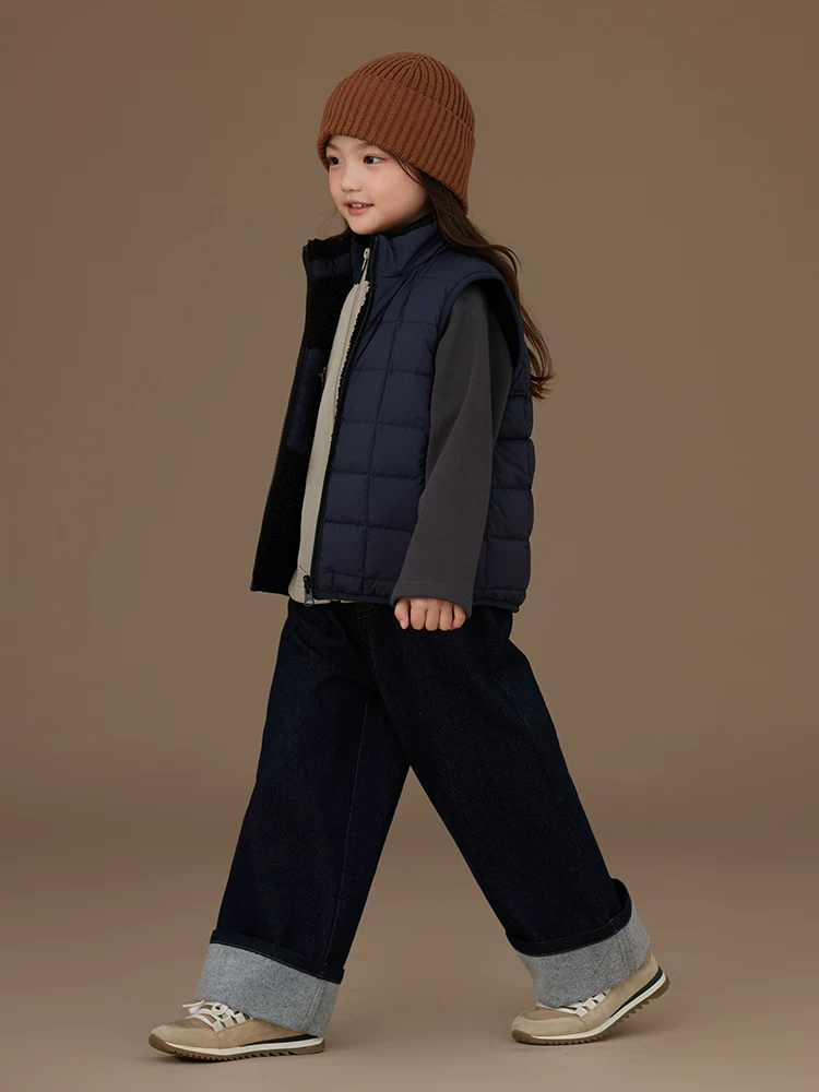 Quần dài thường ngày cho trẻ em mùa thu đông, thiết kế rộng rãi đa năng với quần jean denim bo gấu cho bé trai và bé gái, kiểu dáng thời trang.