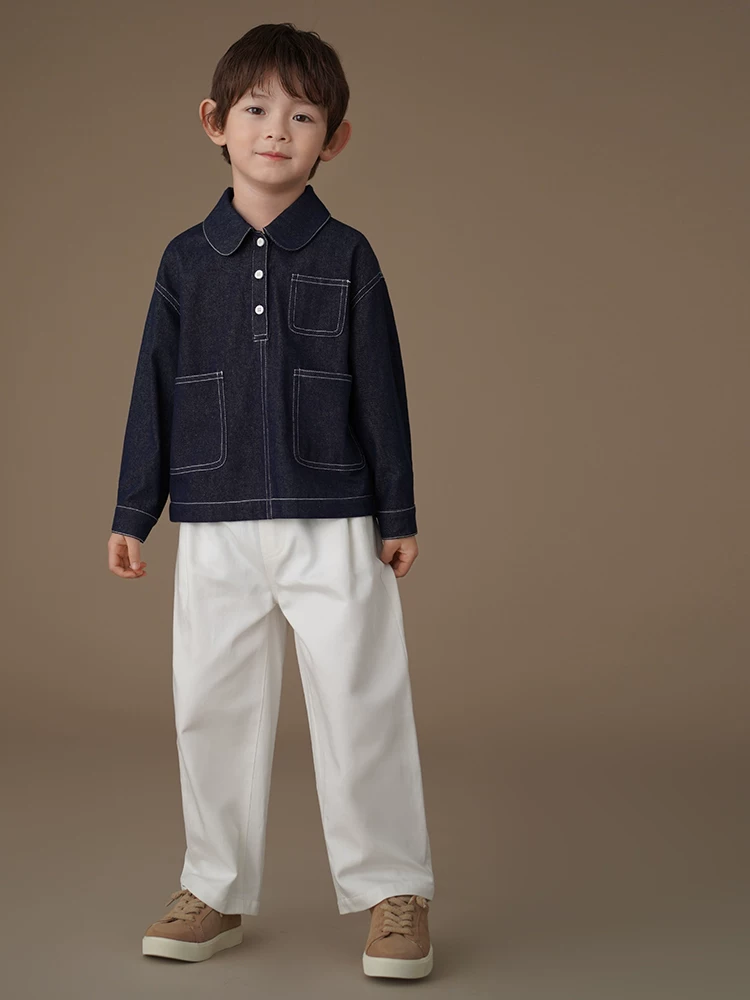 Áo khoác denim trẻ em mùa xuân thu, chất liệu mỏng, kiểu dáng rộng rãi, áo thun bé trai bé gái thời trang