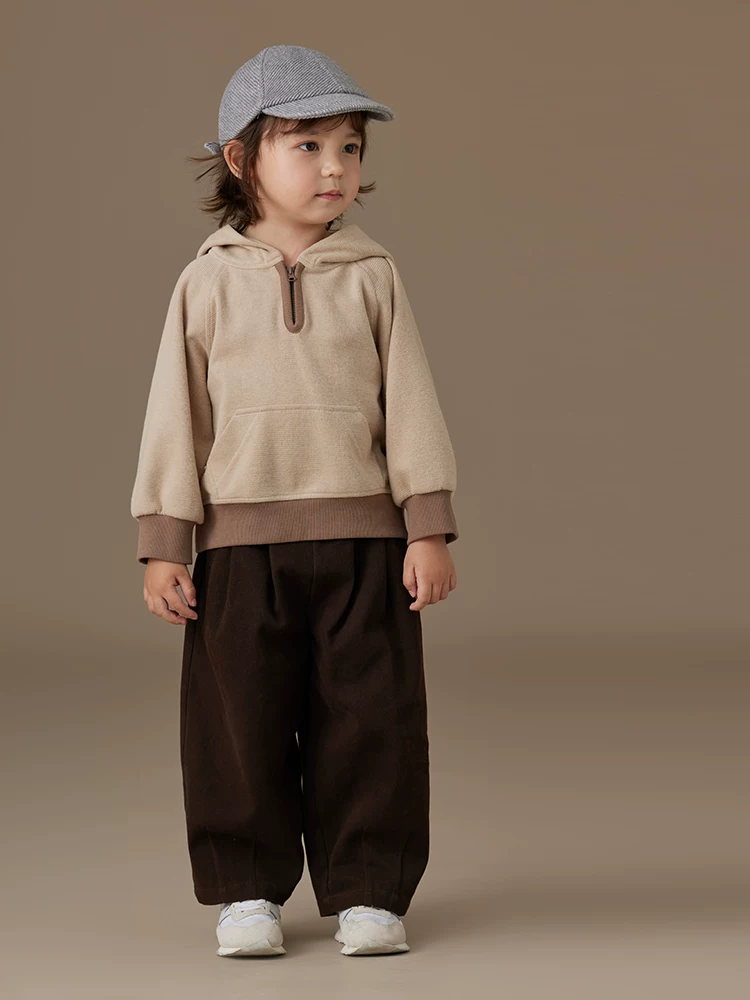 Quần áo trẻ em Hazi Quần kiểu xuân thu thường ngày cho trẻ em, Quần dài cotton thân thiện với da cho bé trai và bé gái, Quần ống rộng, màu cà phê.