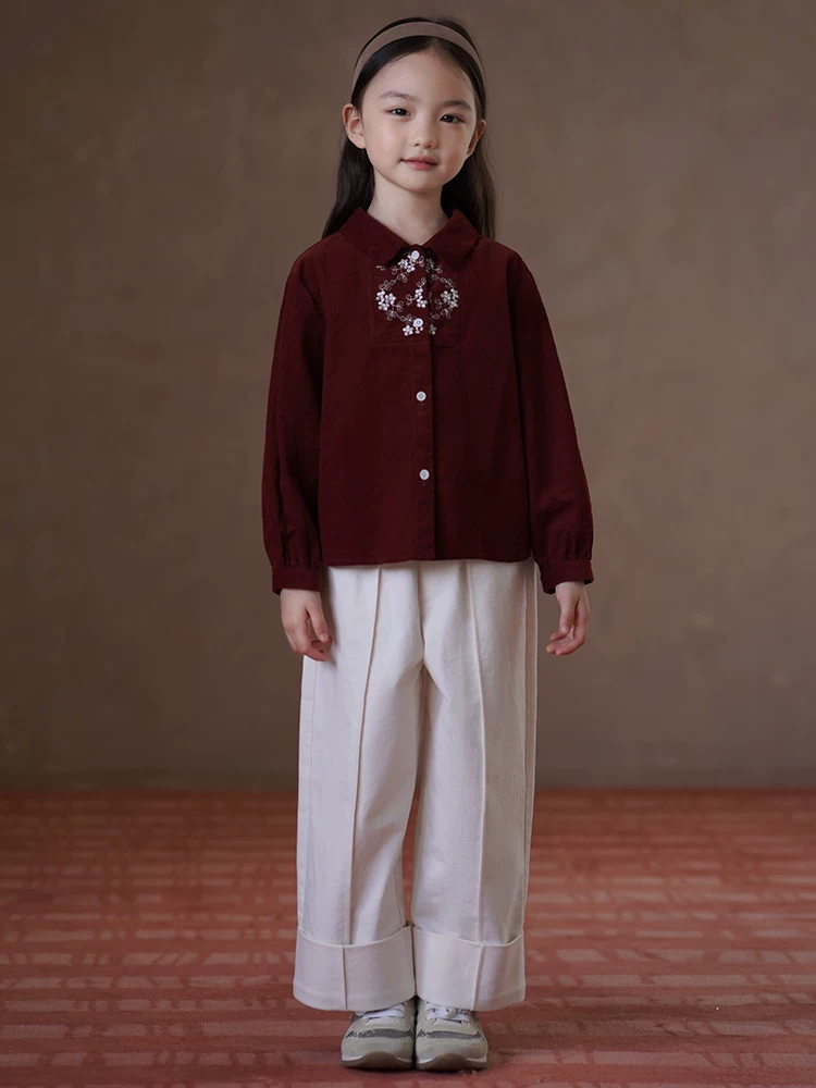 Quần áo trẻ em quần dài mùa xuân thu phong cách Nhật Bản quần thẳng màu be bé trai bé gái quần dài toàn cotton dáng rộng đa năng