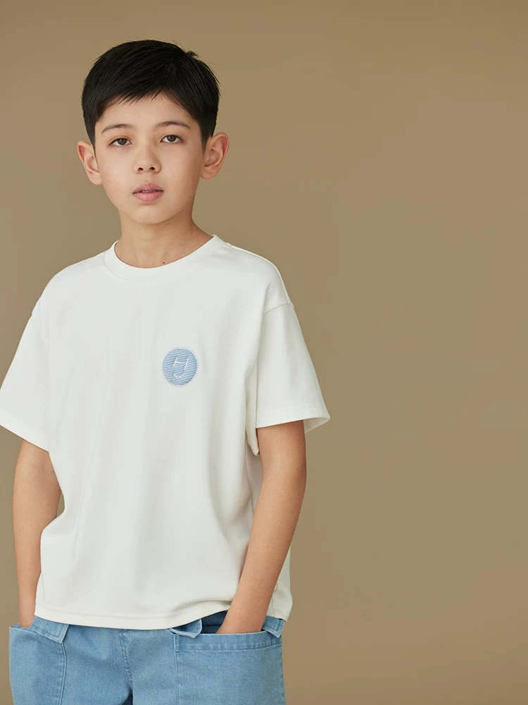 Quần áo trẻ em áo bé trai và bé gái mùa hè dễ thương mặt cười trẻ em cơ bản giản dị áo thun trắng tay ngắn hợp thời trang