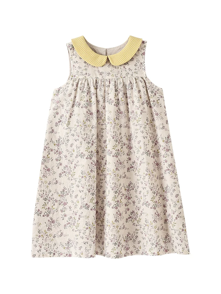 Quần áo trẻ em Hazi Váy dài vừa phải cho trẻ em phong cách Hàn Quốc Váy dài vừa phải bằng vải cotton màu khối Váy cổ búp bê Váy ba lỗ cho bé gái Mùa hè