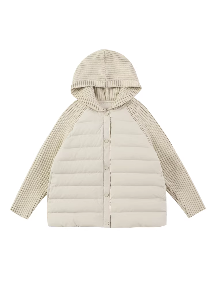 Áo khoác lông vũ cho trẻ em dành cho bé trai và bé gái, áo khoác lông vũ có mũ trùm đầu bằng vải dệt kim mùa đông, lớp bên trong đồng phục học sinh.