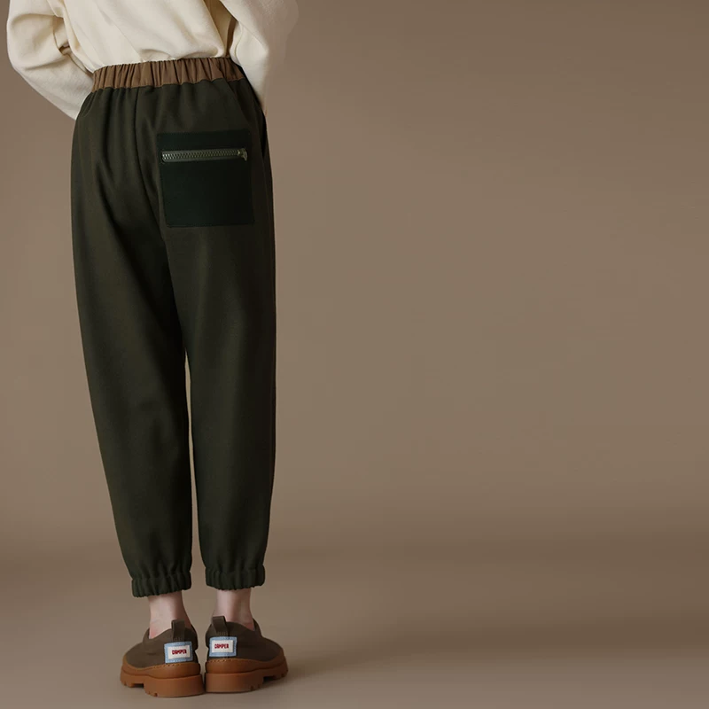 Quần jogger thể thao trẻ em thu đông, kiểu dáng retro phối màu xanh lá, lưng thun co giãn, rộng rãi, dành cho bé trai và bé gái