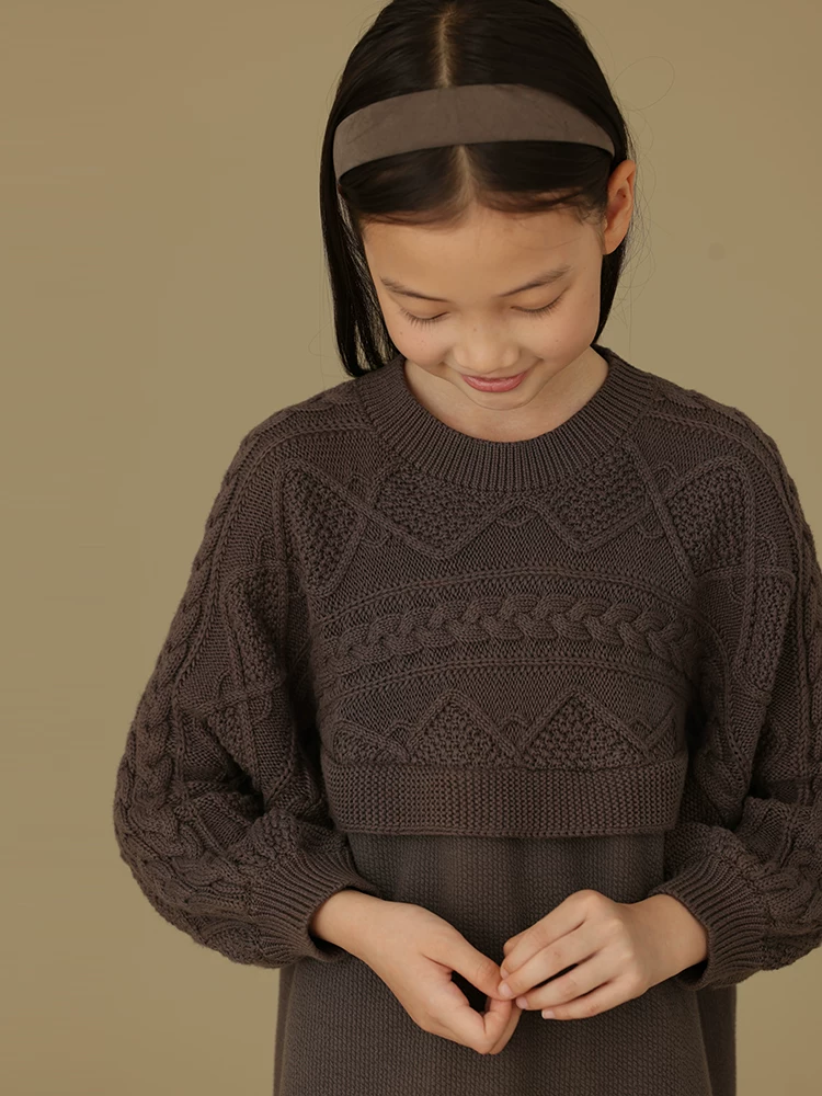 Quần áo trẻ em xuân thu áo khoác len trẻ em dệt kim dày áo len dệt kim kiểu dáng rộng rãi đầm cotton dài tay cho bé gái