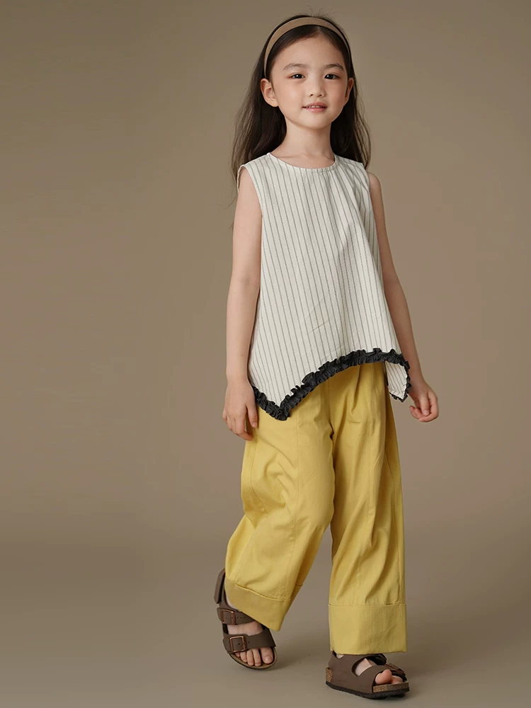 Quần áo trẻ em mỏng mùa hè phong cách Hàn Quốc áo sơ mi sọc rộng rãi áo vest bé gái cotton thân thiện với da mặc mùa hè