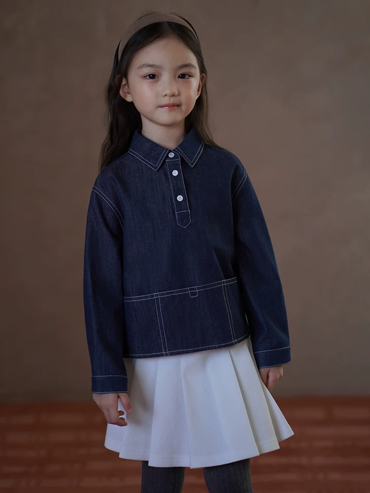 Áo khoác denim trẻ em Hazi mùa xuân thu, kiểu dáng đơn giản, rộng rãi, mỏng, dành cho bé trai và bé gái, thời trang thu đông 2025 kiểu mới