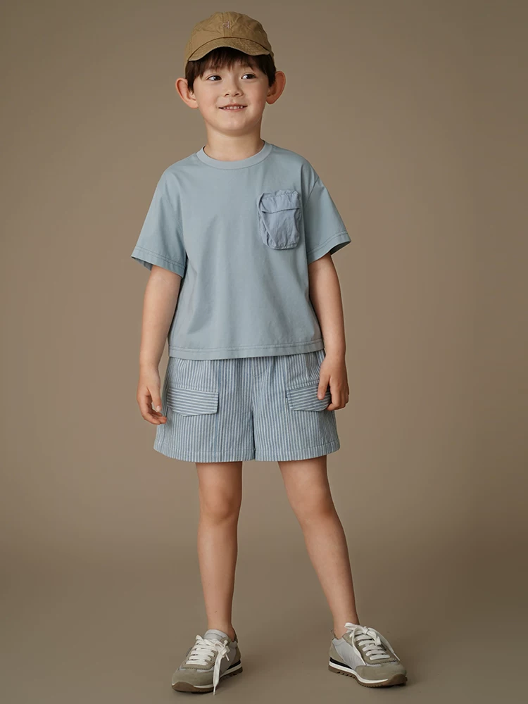 Quần áo trẻ em phong cách retro Nhật Bản quần short sọc bé trai bé gái quần short dài đến đầu gối đa năng quần rộng rãi trẻ em quần thường ngày mùa hè