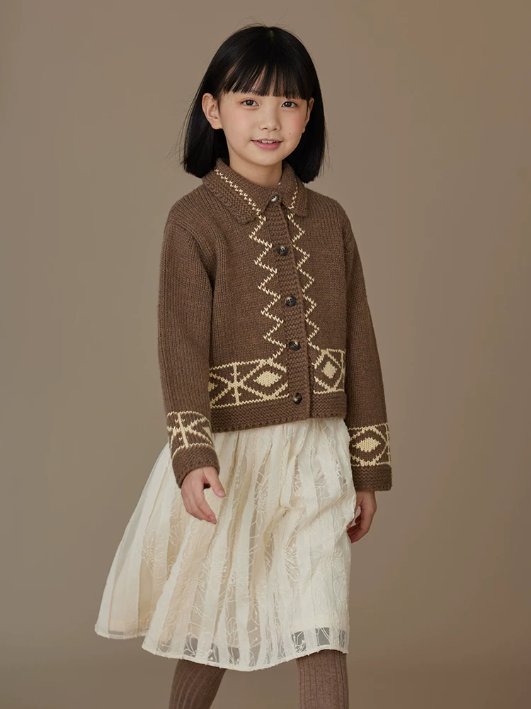 Hazi Quần Áo Trẻ Em Mùa Thu Đông Trẻ Em Áo Cardigan Dệt Kim Màu Nâu Cổ Điển Thường Ngày Áo Bé Trai Và Bé Gái Áo Len Ấm Áp Áo Khoác