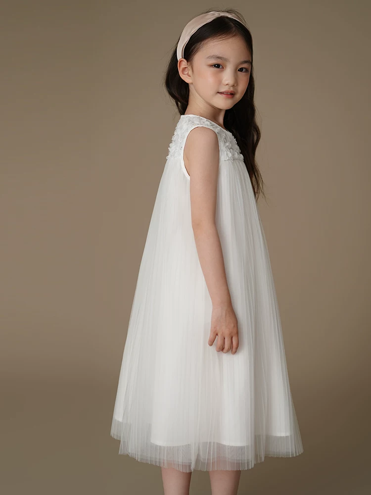 Quần áo trẻ em váy vải tuyn màu trắng như cổ tích váy công chúa cho bé gái váy trang trọng đơn giản và phong cách cho bé gái mùa hè