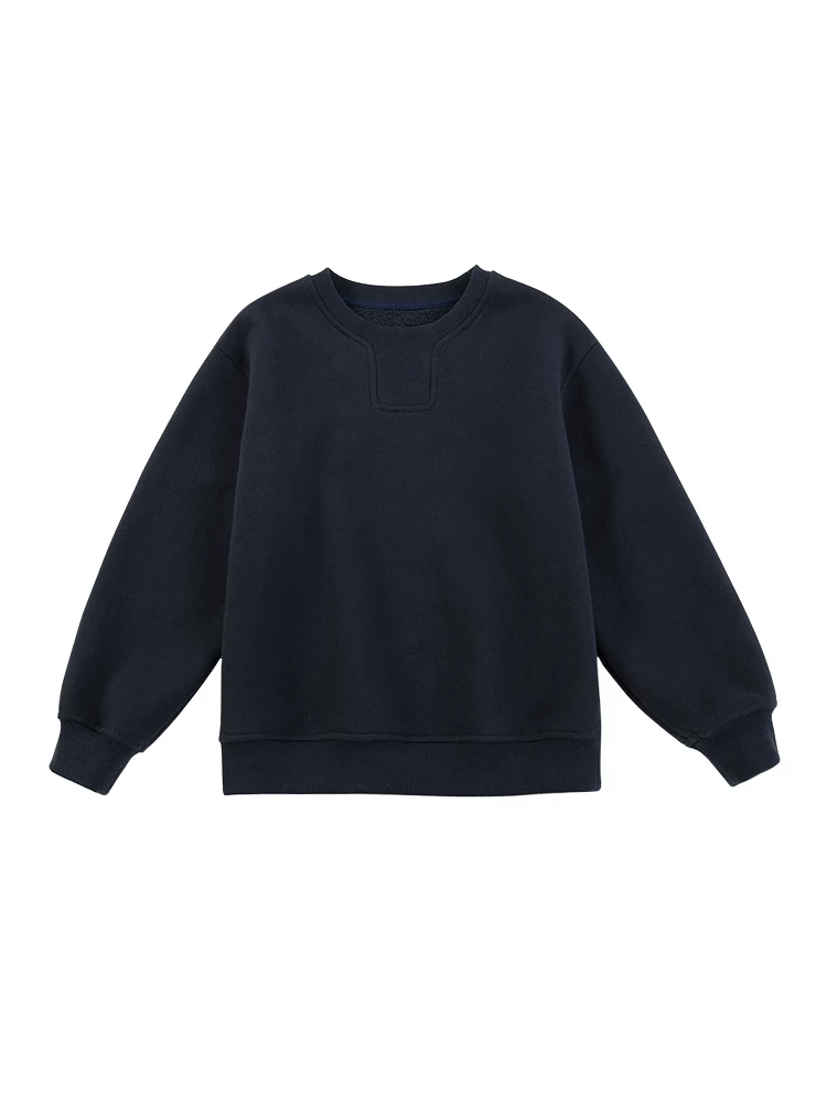 Quần áo trẻ em Hazi Thu Đông Sản phẩm mới 470G Cotton chải kỹ màu trơn Áo len lông cừu trẻ em cổ tròn dài tay