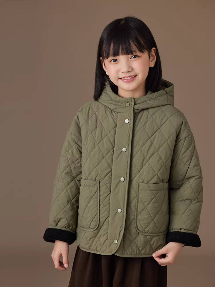 Áo khoác cotton màu xanh quân đội dành cho trẻ em mùa thu đông, dày dặn và ấm áp, áo khoác ba lớp chống thấm ngoài trời cho bé trai và bé gái