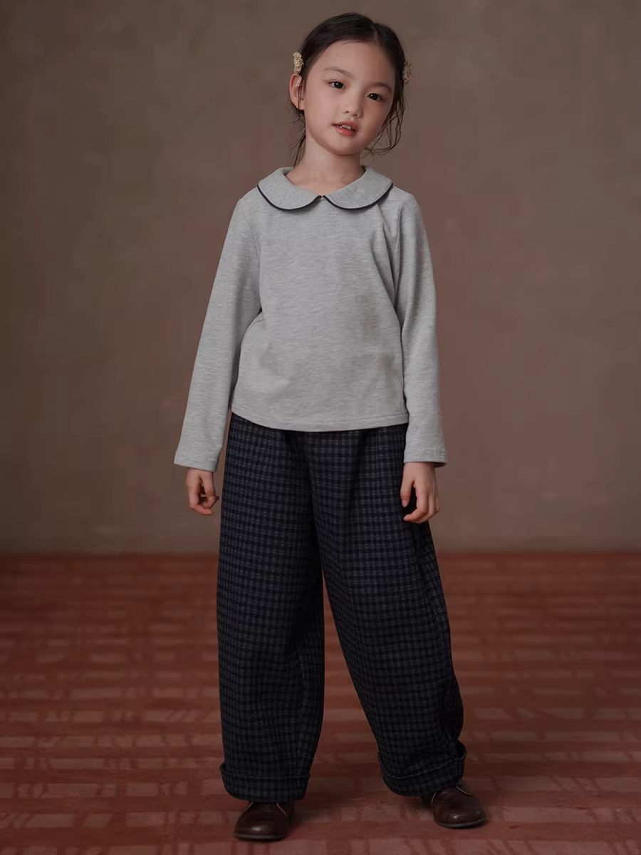 Quần mùa đông trẻ em có lớp lót lông cừu, quần ống đứng kẻ sọc màu xanh hải quân ấm áp cho bé trai và bé gái, quần rộng rãi, thoải mái.