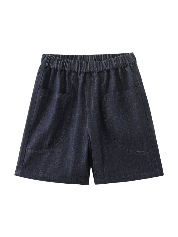 Quần thường ngày mùa hè cho trẻ em, quần năm điểm dáng rộng đơn giản, quần short denim cho bé trai và bé gái, cotton thân thiện với làn da.
