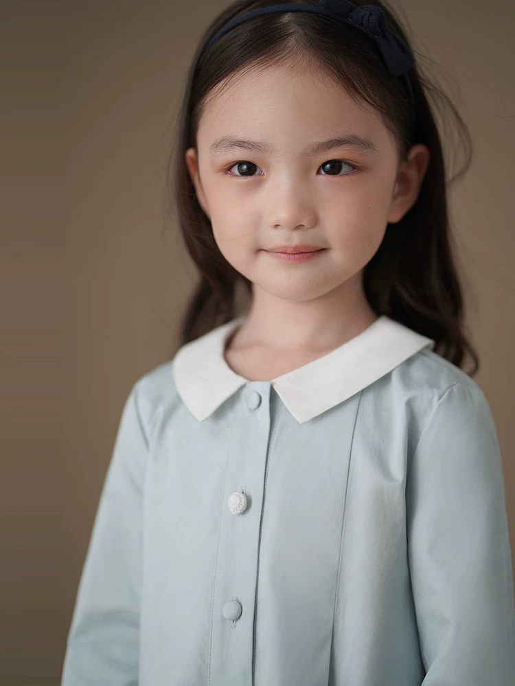 Quần áo trẻ em trang phục mùa xuân đơn giản giản dị bằng cotton thân thiện với da phong cách học sinh váy dài tay cho bé gái dành cho trẻ lớn hơn