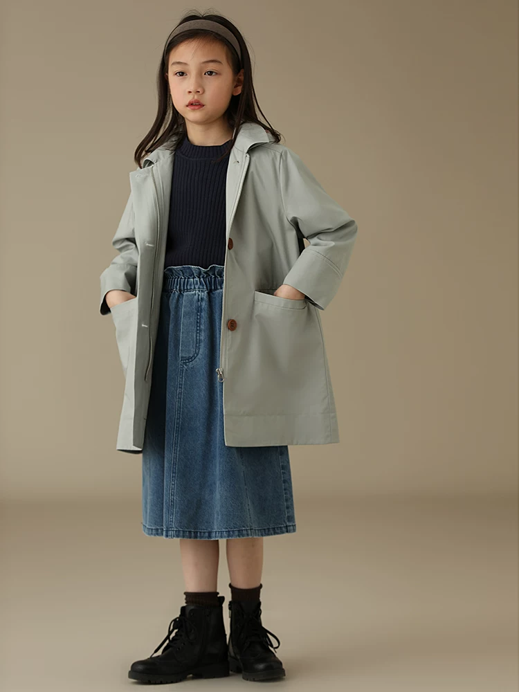 Quần áo trẻ em Hazi Xuân Thu Sản phẩm mới Váy chữ A denim có túi thun dành cho mẹ và con gái bằng cotton nguyên chất thân thiện với da