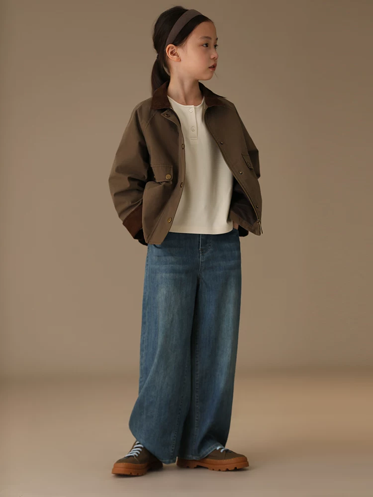 Quần áo trẻ em mùa xuân thu quần ống rộng cotton cổ điển kiểu dáng retro dài chấm đất quần jean thường ngày cho bé trai và bé gái