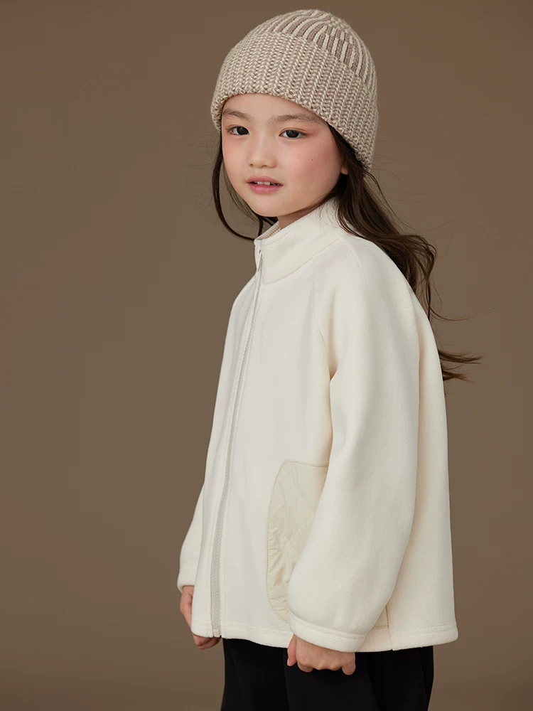 Quần áo mùa đông cho trẻ em Áo khoác lông cừu lót lông cừu ấm áp đơn giản đa năng màu trắng nhạt dành cho bé trai và bé gái