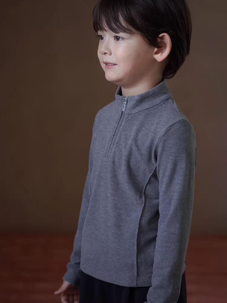 Quần áo trẻ em chải kỹ áo nỉ giản dị đa năng áo khoác thể thao bé trai bé gái nửa cổ cao áo sơ mi mùa thu đông
