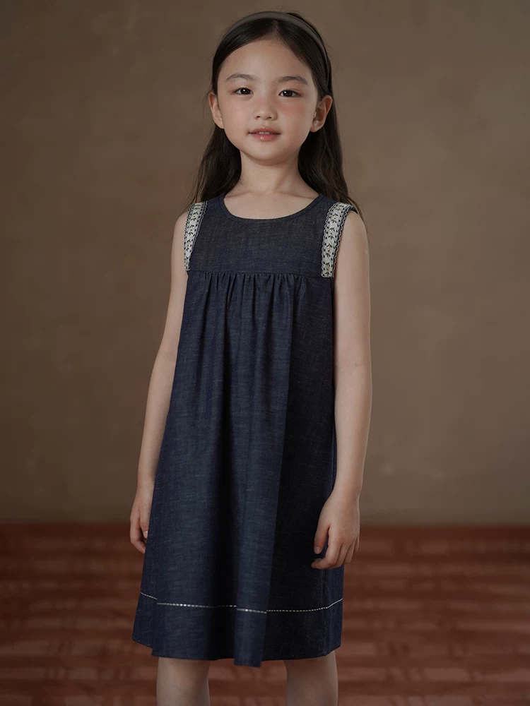 Quần áo trẻ em Hazi Váy trẻ em mùa hè Váy denim giản dị cổ điển cho bé gái Váy ba lỗ cho bé gái Thiết kế đơn giản