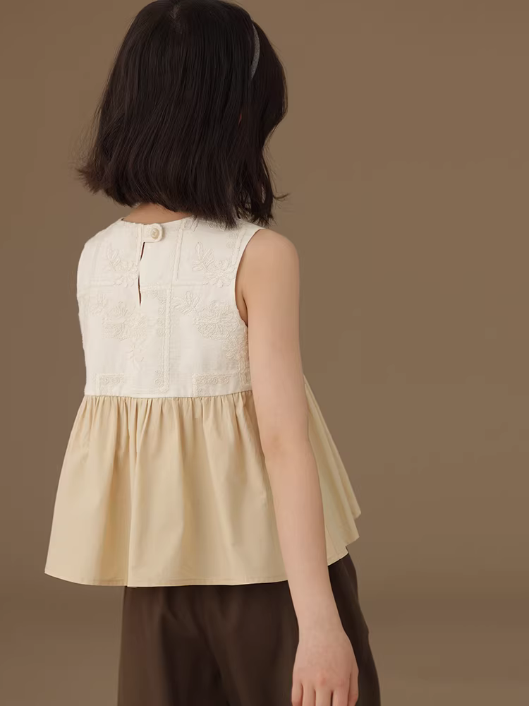 Áo gile cotton thêu dễ thương cho bé gái, kiểu mới hè 2025