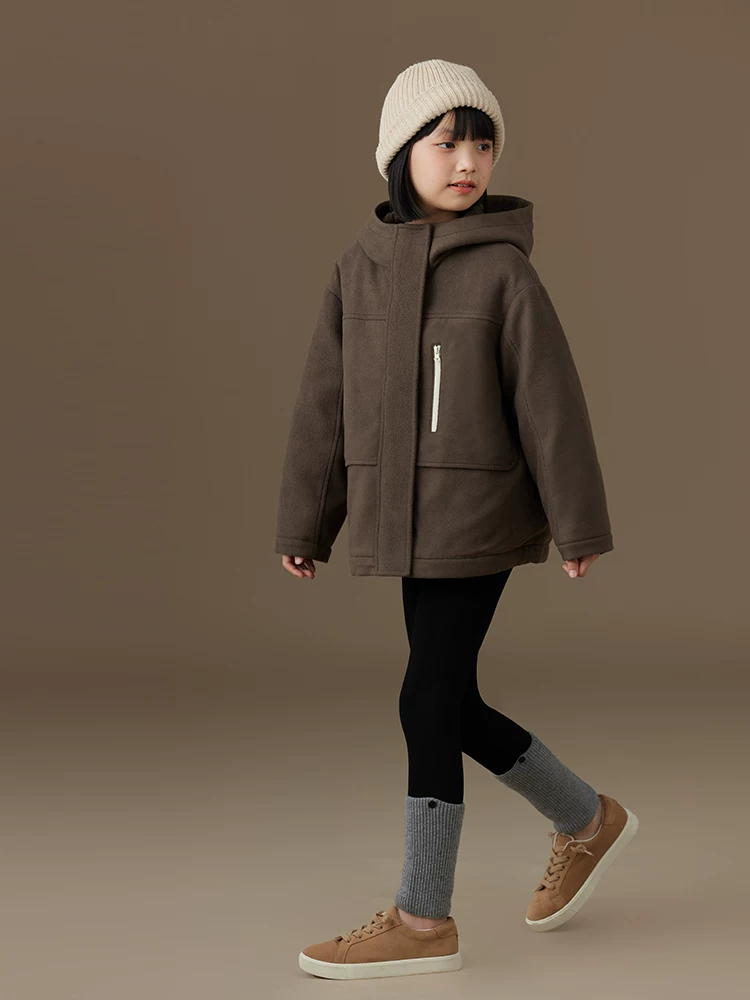 Quần áo cotton cho trẻ em mùa thu đông, áo thun màu cà phê đa năng, áo khoác ấm cho bé trai và bé gái lớn hơn.